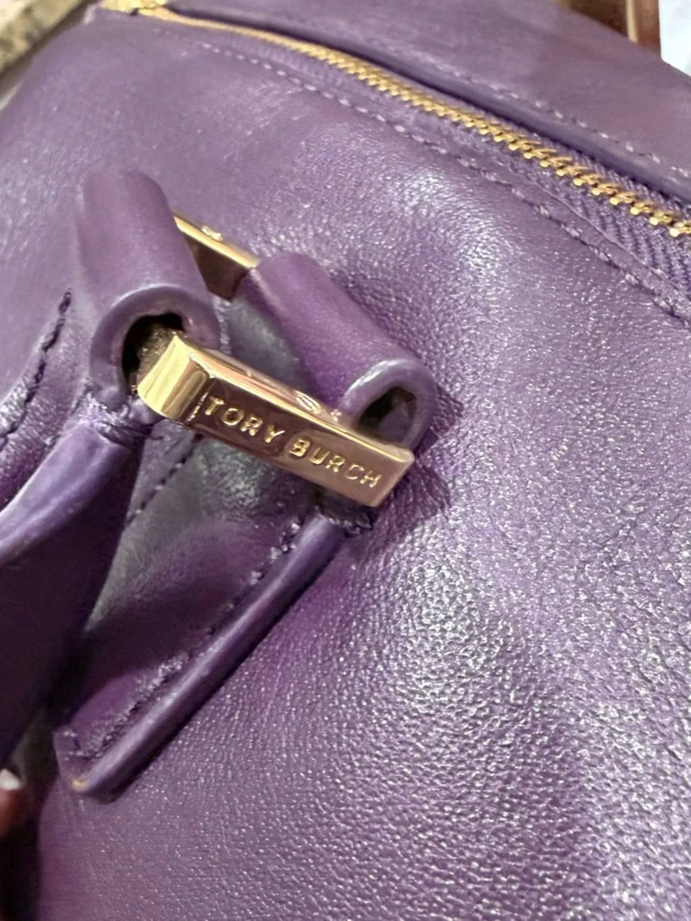Tory Burch Natalie Satchel. 14”x 5 1/2 x 11 1/2”. Pristine Condition. Wine Color - Picture 10 of 11